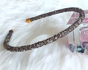 Grey Luxurious Crystal Hairband Diamante Wedding Sparkly Hairband Headband Embellished for Girls Women Adults Children