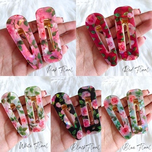 Set of 2 Resin Acrylic Fashion Hair Clips, Colourful Pattern Hairclips, Tortoise, Leopard Print, Marble, Glitter, Bridal, Pink Accessories image 3