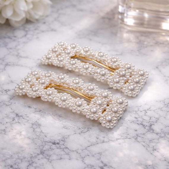 Pearl-Embellished hair clip Amazon.com : Pearl Hair Clips,Elegant Hair Clip Strong Hold  main image 4