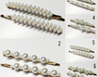 Set of 2 Chic Pearl Hair Slides Set - Elegant Bridal Hair Accessories -  Hair Barrettes - Wedding Hairpins - Classic Ivory Pearls