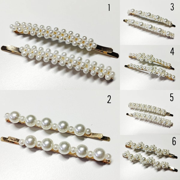 Set of 2 Chic Pearl Hair Slides Set - Elegant Bridal Hair Accessories -  Hair Barrettes - Wedding Hairpins - Classic Ivory Pearls