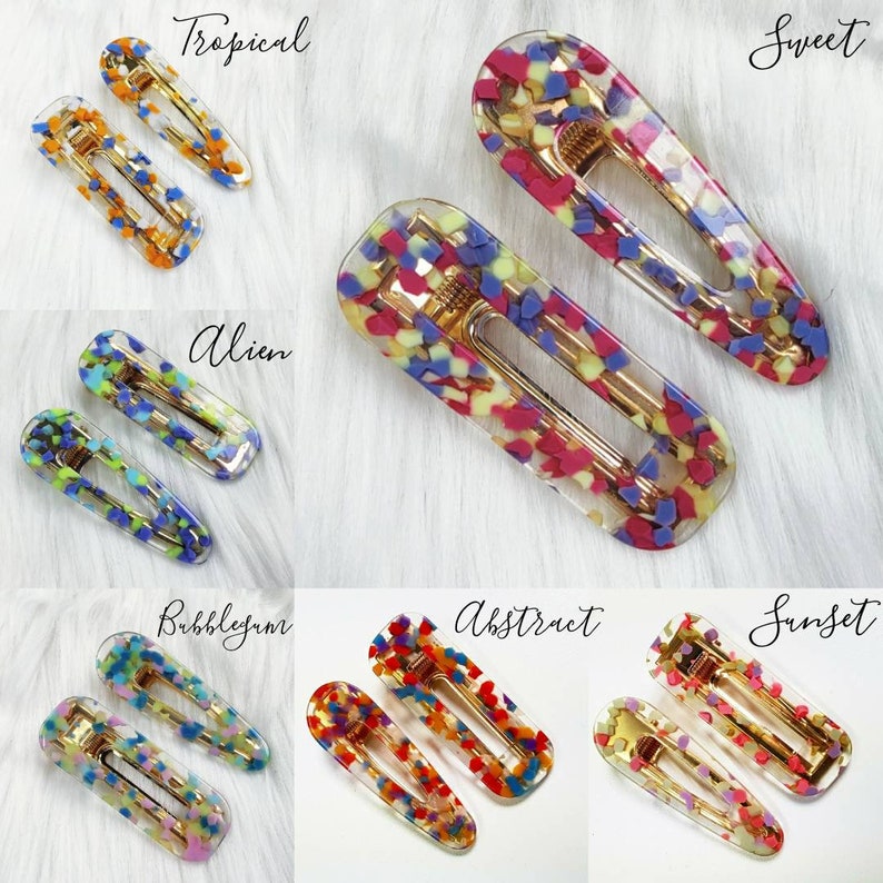 Set of 2 Resin Acrylic Fashion Hair Clips, Colourful Pattern Hairclips, Tortoise, Leopard Print, Marble, Glitter, Bridal, Pink Accessories image 5