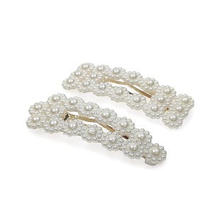 Gold Pearl Embellished Wedding Cute Floral Flower Oversized Strong Hair Clip Accessory for Adults Women Children Kids Ladies in Gold Silver