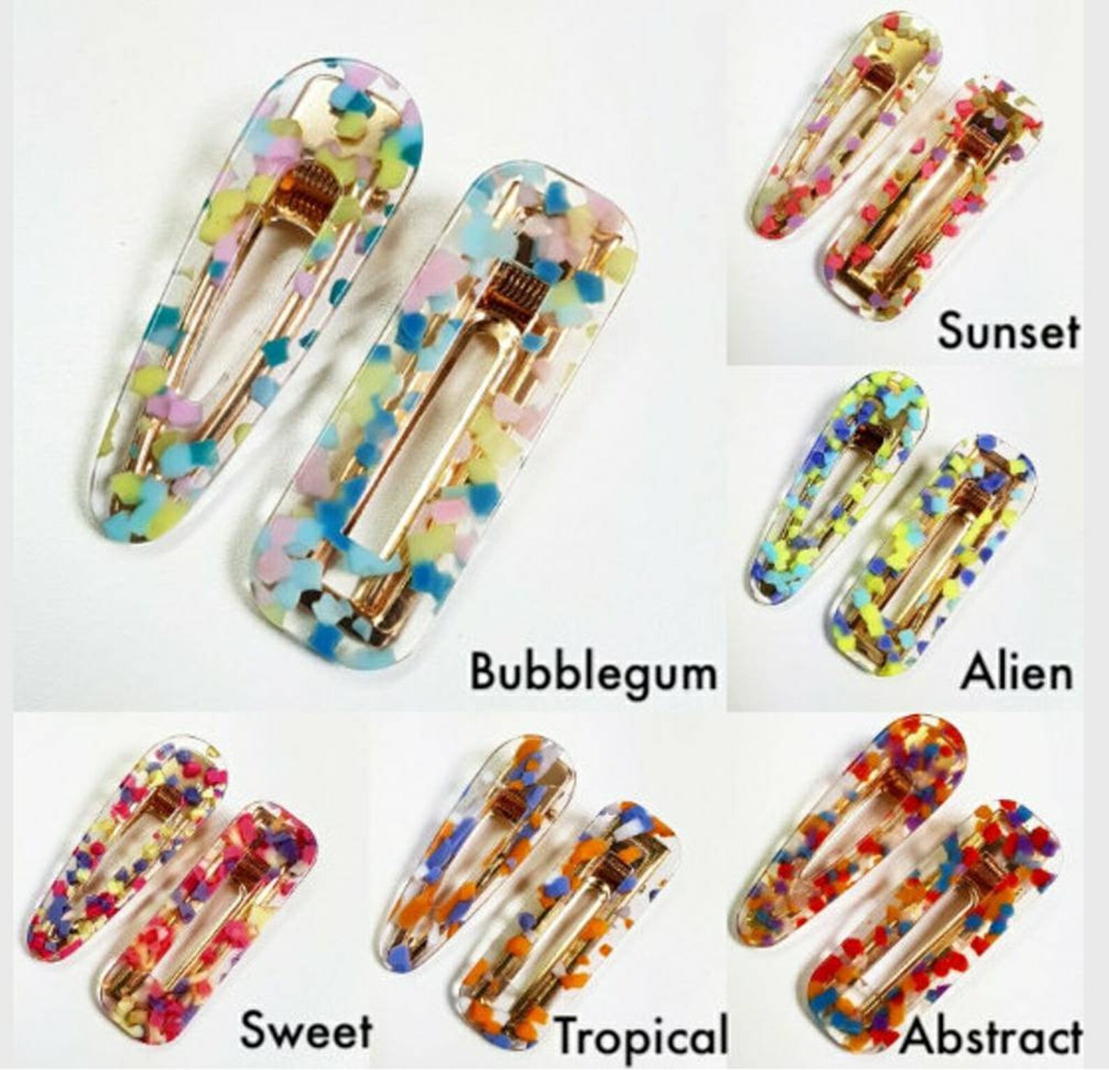 Set of 2 Resin Acrylic Fashion Hair Clips Colourful Pattern Etsy