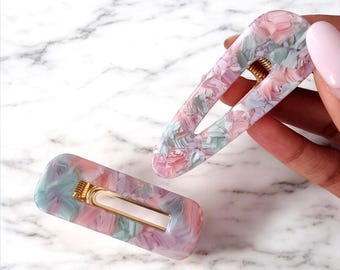 Resin Acrylic Fashion Hair Clips, Colourful Pattern Hairclips, Tortoise, Leopard Print, Marble, Glitter, Bridal, Pink Accessories