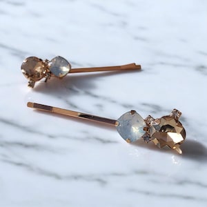 Carina Hair Slides – Gold Crystal Hair Pins | Elegant Gemstone Bobby Pins for Weddings, Parties & Everyday Glam