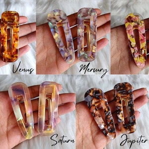 Planet hair clips acrylic resin sparkly shimmer Venus mars mercury Jupiter Saturn cute comfortable clips pins slides adults women ladies