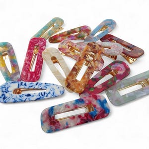 Set of 2 Resin Acrylic Fashion Hair Clips, Colourful Pattern Hairclips, Tortoise, Leopard Print, Marble, Glitter, Bridal, Pink Accessories