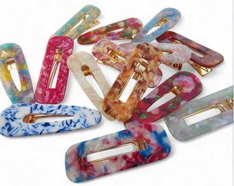 Set of 2 Resin Acrylic Fashion Hair Clips, Colourful Pattern Hairclips, Tortoise, Leopard Print, Marble, Glitter, Bridal, Pink Accessories