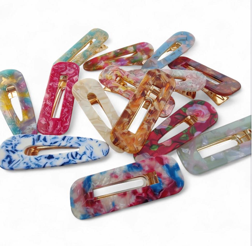Set mit 2 Harz Acryl Mode Haarspangen, Bunte Muster Haarspangen, Schildkröte, Leopardenmuster, Marmor, Glitter, Braut, Rosa Accessoires