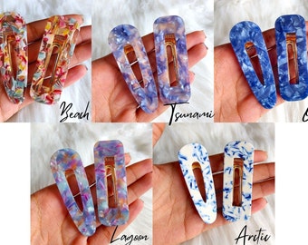 Blue hair clips acrylic resin sparkly shimmer casual navy white dark blue Sapphire cute comfortable clips pins slides adults women ladies