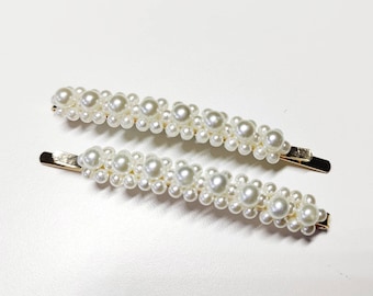 Set of 2 Chic Pearl Hair Slides Set - Elegant Bridal Hair Accessories -  Hair Barrettes - Wedding Hairpins - Classic Ivory Pearls