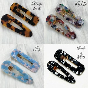 Set of 2 Resin Acrylic Fashion Hair Clips, Colourful Pattern Hairclips, Tortoise, Leopard Print, Marble, Glitter, Bridal, Pink Accessories image 2