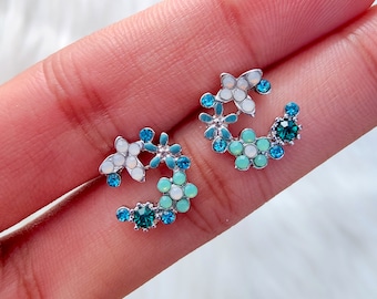 Floral Earrings for Women | Dainty Flower Drop Earrings | Silver Statement Jewellery | Bridesmaid Gift | Summer Wedding Accessories | Studs