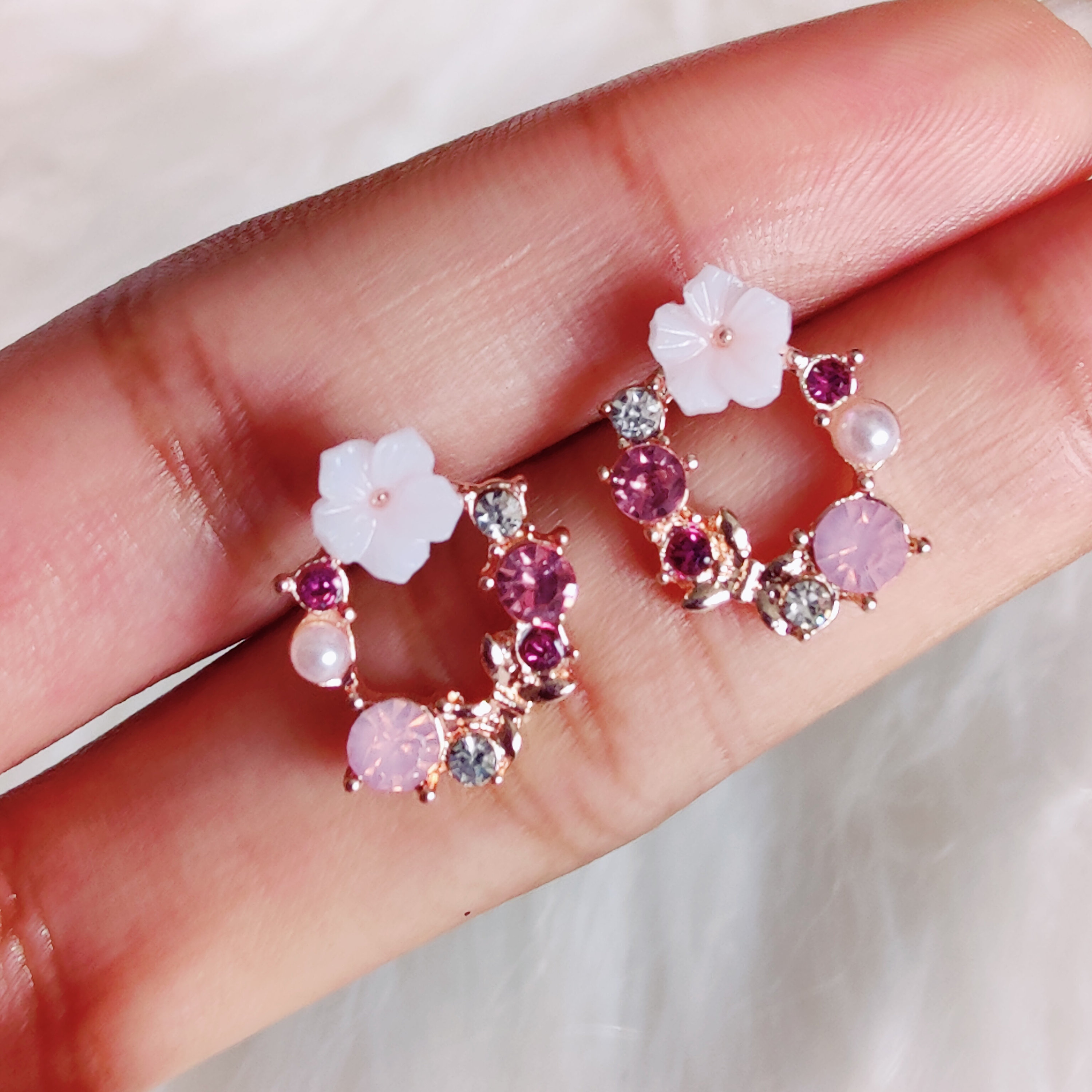 Tiny Flower Wreath Stud Earrings,  Rose Gold, Circle Flower and Butterfly Stud Earrings, Gift for Friend, For Her, Jewelry, Bridesmaids Gift
