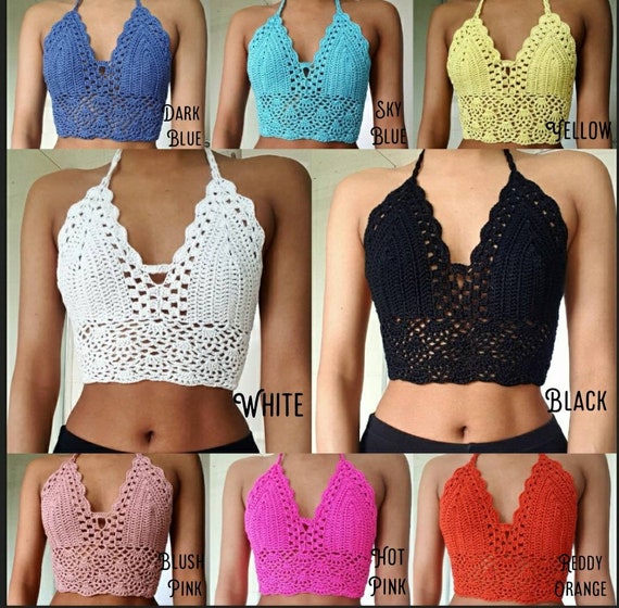 ARIELLE Cute Crochet Knitted Crop Top Bralette White Yellow Black