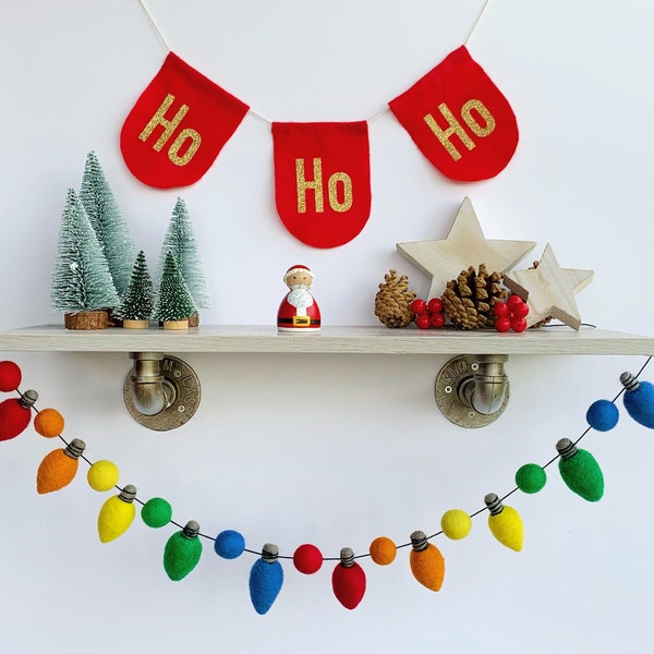 Christmas Tree Light Felt Ball Garland - Rainbow colours