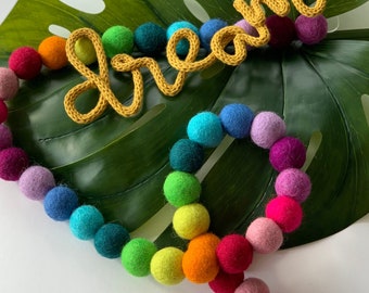 Bright Rainbow Felt Ball Garland| Large 2.5cm Felt Pom Pom Garland| Vibrant Felt Ball Garland| Multi-coloured Felt Ball Garland