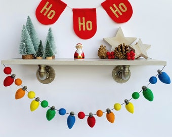 Christmas Tree Light Felt Ball Garland - Rainbow colours