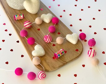 Heart Valentine's Garland| Felt ball garland - White Hearts