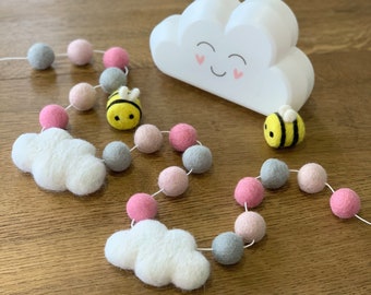 Cloud felt ball garland| 2.5cm felt ball garland| Felt ball garland| New baby gift| Girl nursery bunting  - Pinks