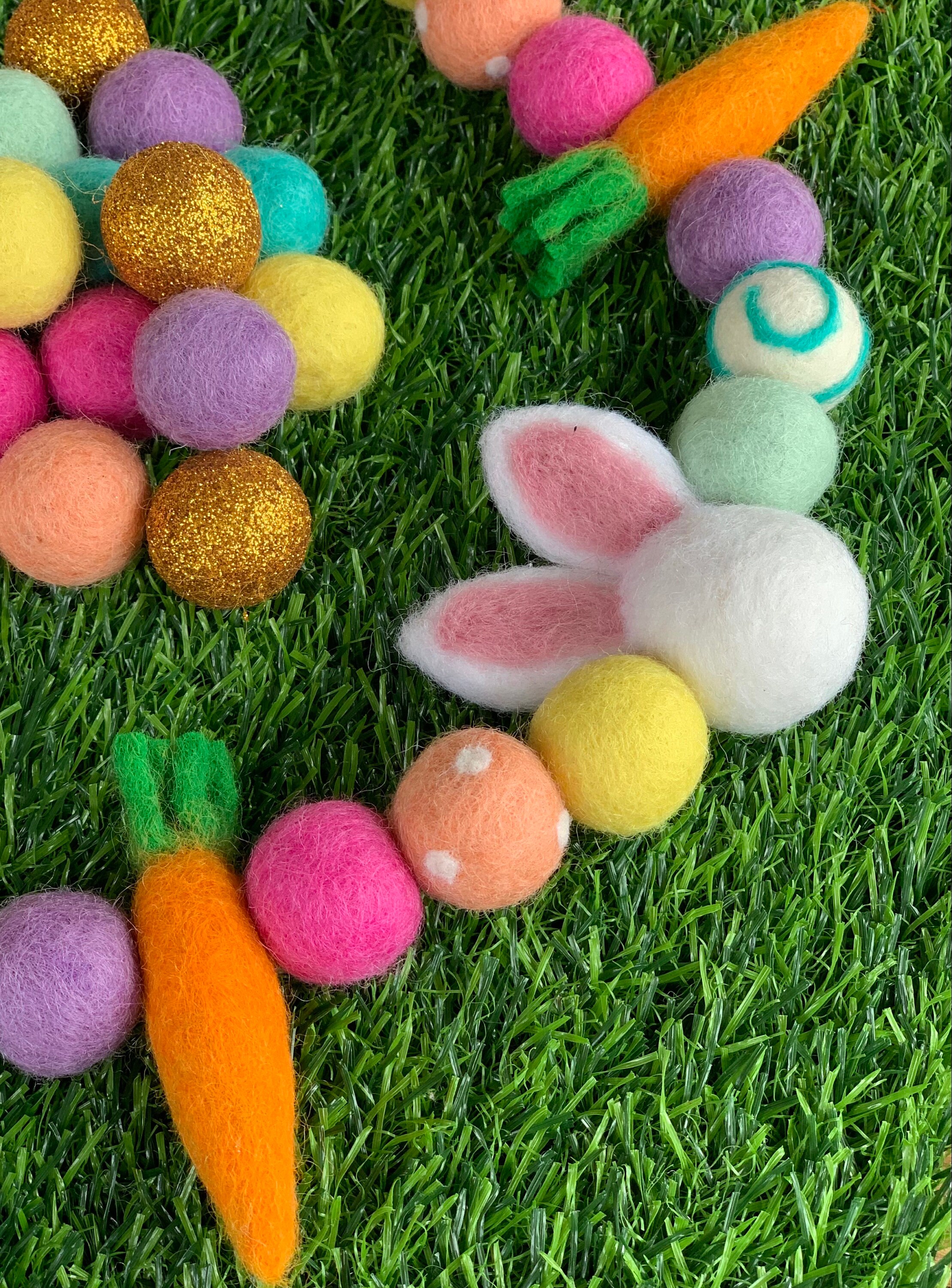 Felted Easter Bunny & Carrot Garland| Feltball Easter Garland| Spring ...