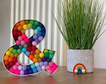 Wooden felt ball shape "&" |Wooden shape|Fillable shape|Rainbow shape|Decorative shape|Home decor|Nursery decor|Baby gift|New baby gift