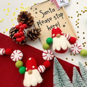 Christmas Santa Felt Ball Garland| Felted Santa Christmas Garland - Traditional Christmas colours