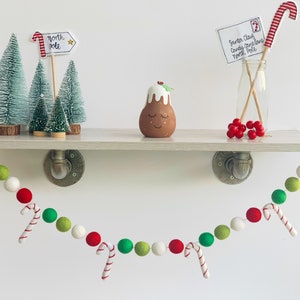 White Candy Cane Felt Ball Garland