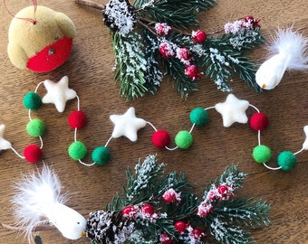 Felt Star Garland| Felt Star Christmas Garland| Nordic Christmas Garland| Felt Ball Garland| Pompom Garland| Christmas Garland