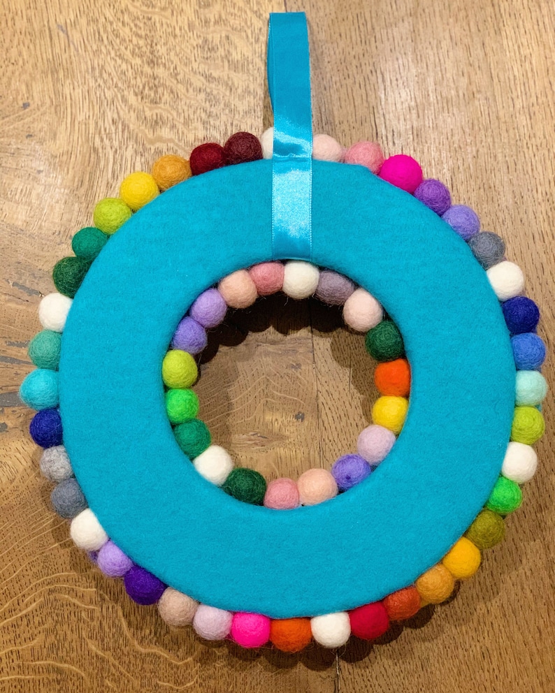 Rainbow Felt Ball Wreath Felt Ball Wreath Rainbow Coloured Etsy