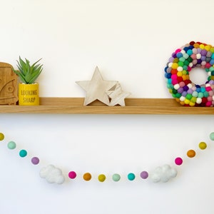 Felted Cloud Felt Ball Garland| Felt Pom Pom Garland - Bright rainbow