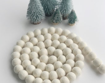 All White Christmas Felt Ball Garland - Ivory Felt Ball Garland