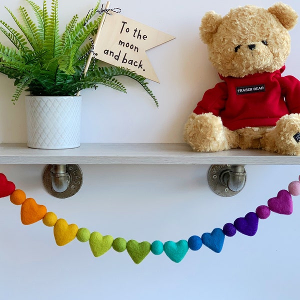 Rainbow Heart Felt Ball Garland