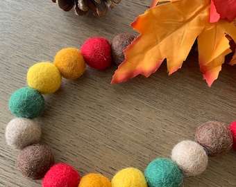 Warm Autumn Felt Ball Garland| Woodland Felt Ball Garland -  Autumn Colours