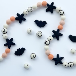 Halloween Felted Star Garland -  Black Felt Stars with peach and white felt balls