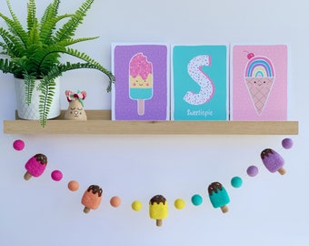 Ice-cream Felt Ball Garland - Bright Rainbow