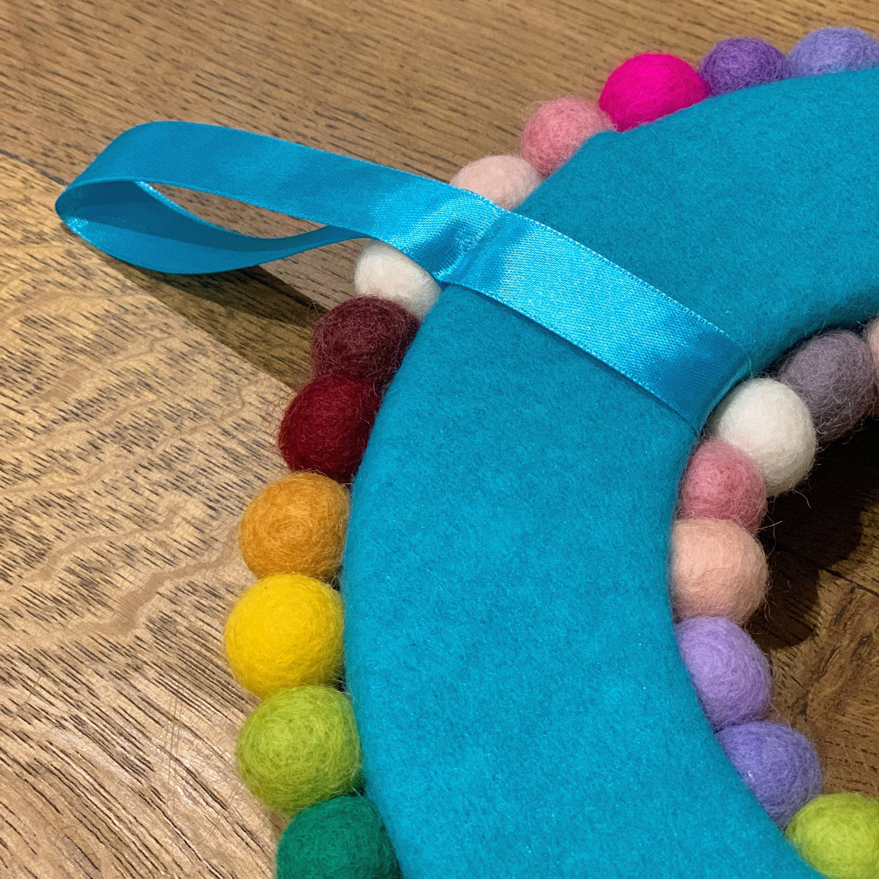 Rainbow Felt Ball Wreath Felt Ball Wreath Rainbow Coloured Etsy