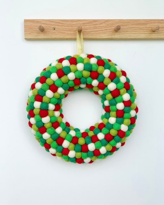 Christmas Felt Ball Wreath - Grinch coloured Felt Ball Wreath