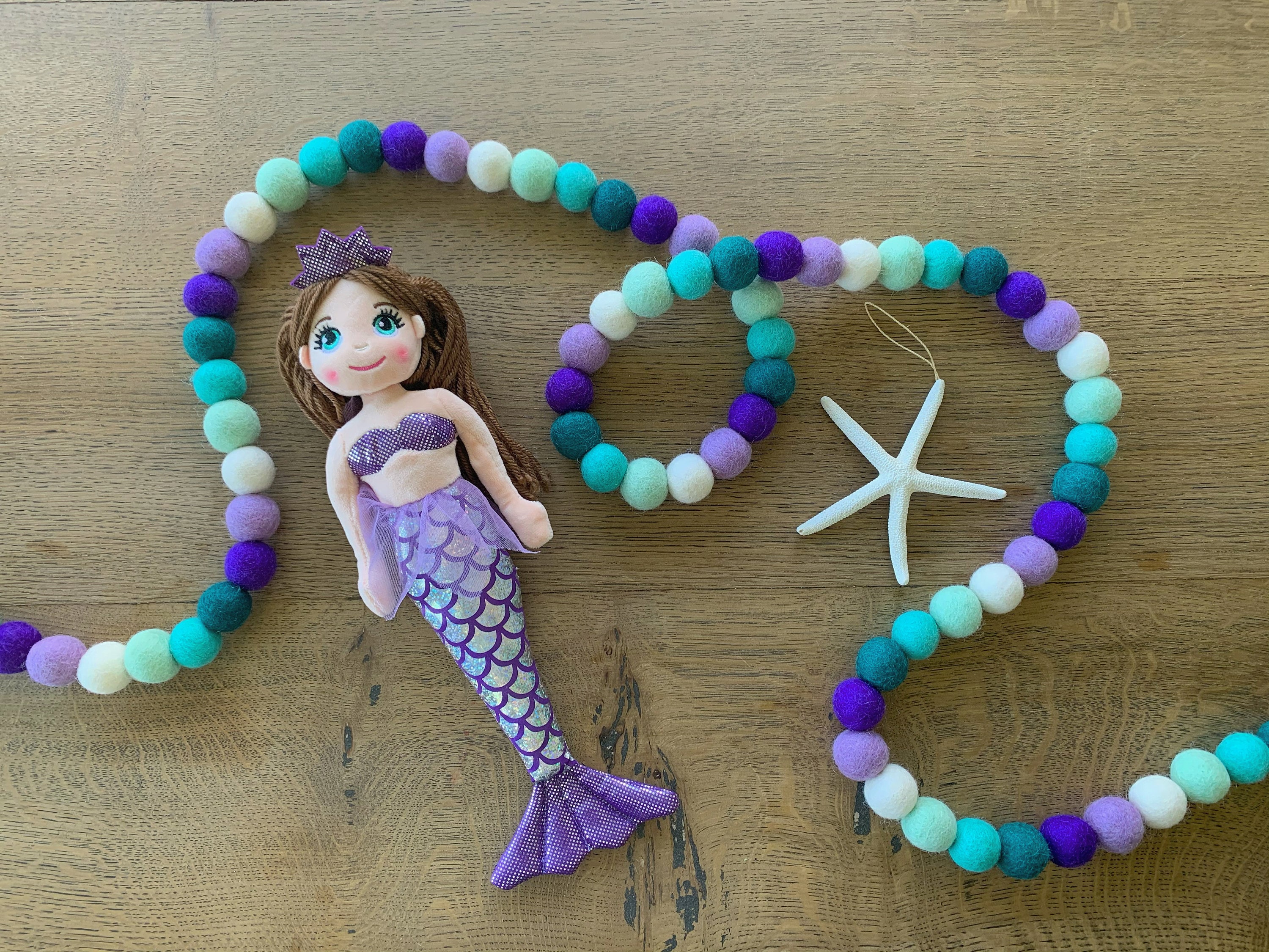Mermaid Felt Ball Garland| Larger 2.5cm Felt Ball Garland| Mermaid