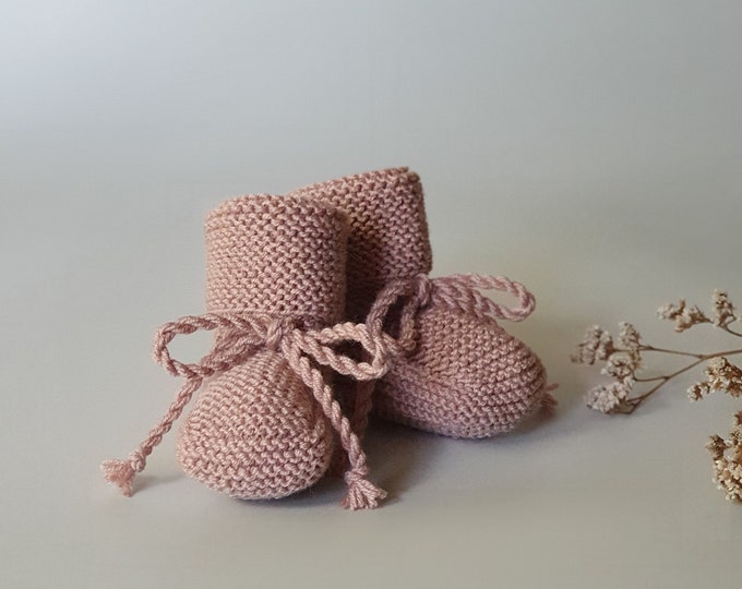 Newborn booties - socks, shoes for baby girl hand knitted from Oeko-Tex Merino Wool