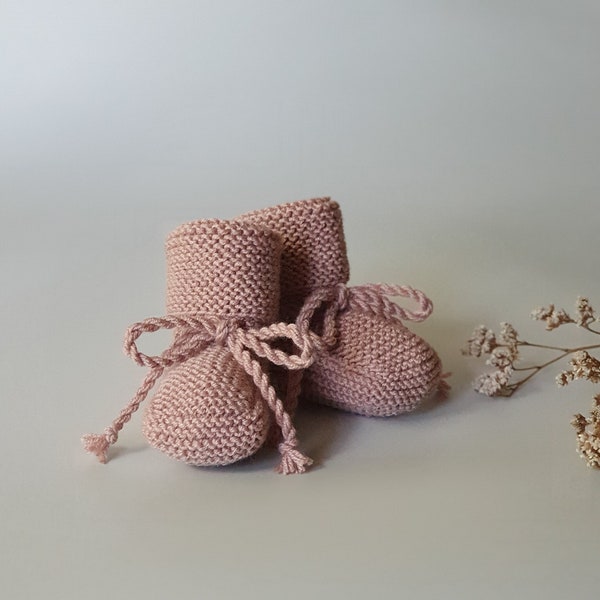 Newborn booties - socks, shoes for baby girl hand knitted from Oeko-Tex Merino Wool