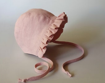 Newborn Baby Girl bonnet - summer sun hat with ruffle brim from Oeko-Tex linen