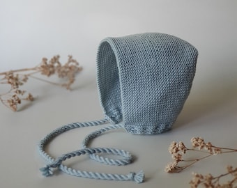 Hand knitted Newborn Baby Bonnet - hat from Oeko-Tex Merino wool