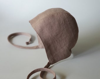 Linen summer bonnet - hat for Newborn Baby, classic bonnet from Oeko Tex certified linen in taupe color