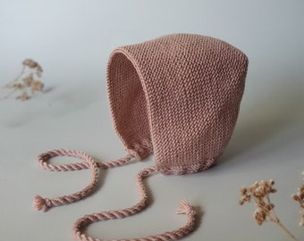Hand knitted Newborn Baby Girl Bonnet - hat from Oeko-Tex Merino wool