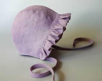 Cuffia da bambina - cappello estivo da sole con tesa a volant in lino Öko-Tex