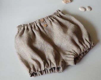 Natural linen baby bloomers - shorts, boho baby clothes, kids comfy shorts