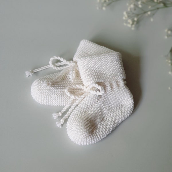 Hand knitted Newborn Baby Wool socks - slippers from Oeko-Tex Merino Wool in cream white