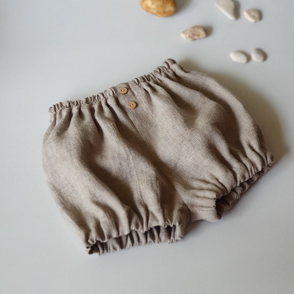 Natural linen baby bloomers - shorts, boho baby clothes, kids comfy shorts